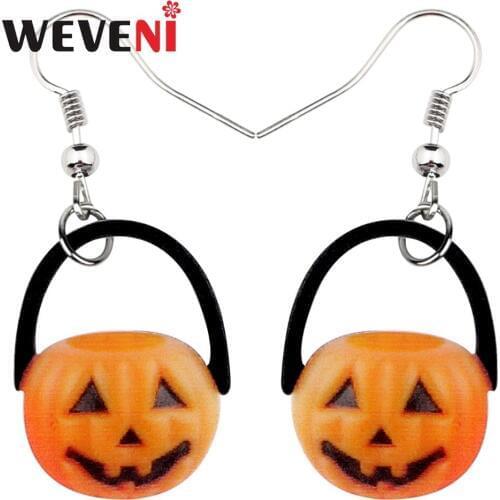 WEVENI Acrylic Halloween Smile Pumpkin Earrings Dangle Drop New Long Gift Plant Jewelry For Women Girls Female Gift Wholesale