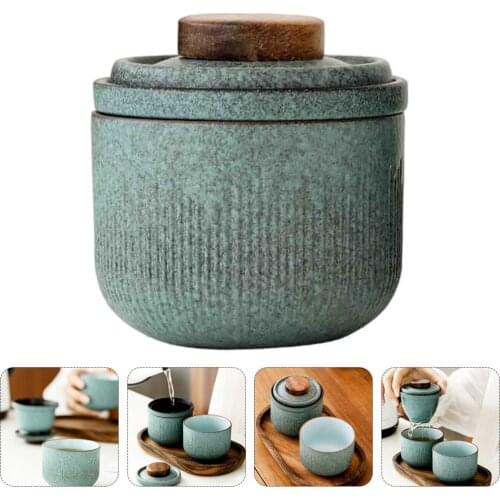 1 Set Ceramic Tea Set Travel Portable Tea Cup Outdoor Tea Ware (Matcha Green)