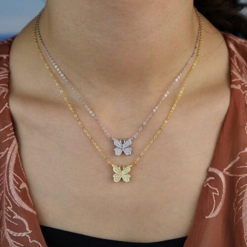 100% 925 sterling silver cute lovely minimal delicate micro pave cz single butterfly charm necklace fashion women jewelry