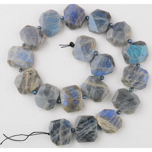 18X25mm Wholesale Natural Genuine Gray Blue Light Labradorite Hand Cut Faceted Cube Free Form Loose Beads 15"