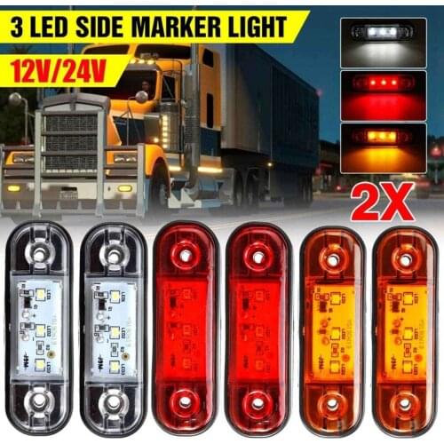 2Pcs 12V 24V Car LED Side Marker Lights 3led Warning Taillight Signal Lamps for Truck Trailer Lorry Bus Tail Indicator Light