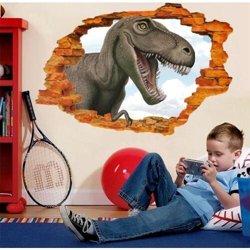 3d effect dinosaur wall stickers for kids rooms bedroom cartoon decorative wall decals diy posters pvc mural art boys gift