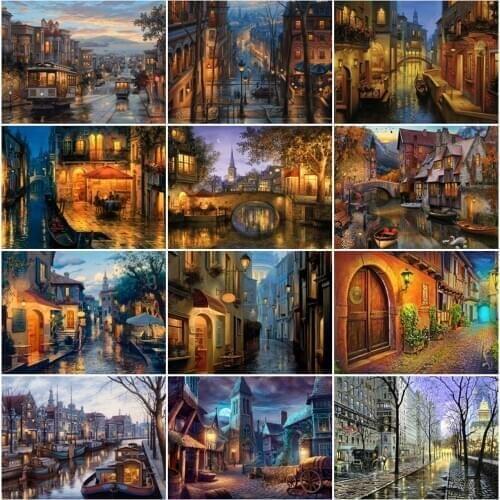 EverShine 5D Diamond Embroidery Street Night Full Square Diamond Painting Landscape Picture Rhinestone Mosaic New Arrival Art