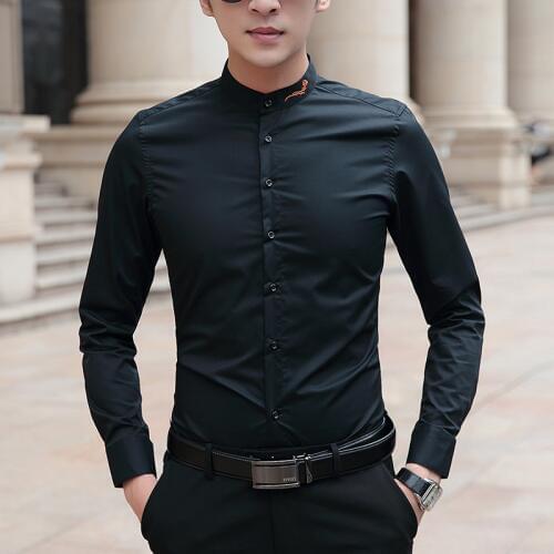 BROWON 2021 New Men Shirts Man Long Sleeve Solid Color Stand Collar Sold Color Male Big Size Casual Shirts Business