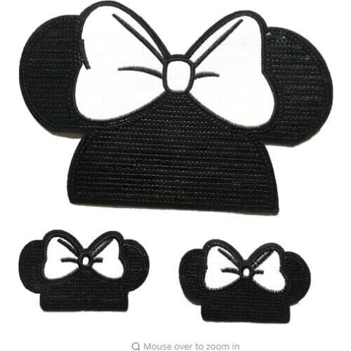 DD 3Pieces/set Sequined Bow Mickey Sew on Patches for Clothing Bags Sequins Embroidery Appliques Patch Sewing DIY Decoration