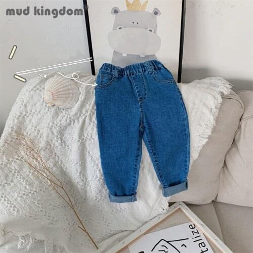 Mudkingdom Girls Solid Jeans Slant Pocket Elastic Waist Spring Autumn Denim Pants for Toddler Fashion Casual Trousers Clothes