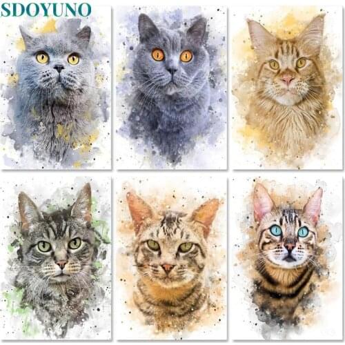 SDOYUNO Oil Painting By Numbers For Adults Cats 60x75cm DIY Paint By Numbers On Canvas Animals Frameless Watercolor Home Decor
