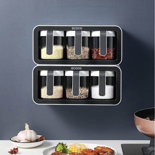 Seasoning Container Spice Boxes With Spoons Kitchen Supplies Storage Set Wall Mount Spice Rack Organizer Sugar Bowl Salt Shaker