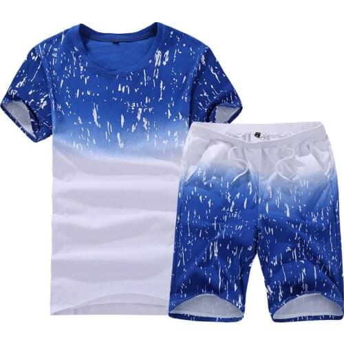 Summer Mens Print Tracksuit Casual Short Sets Men Cotton Sports Suit T-Shirt+Shorts 2 Piece Sets Brand Sportswear 2021 Outfits