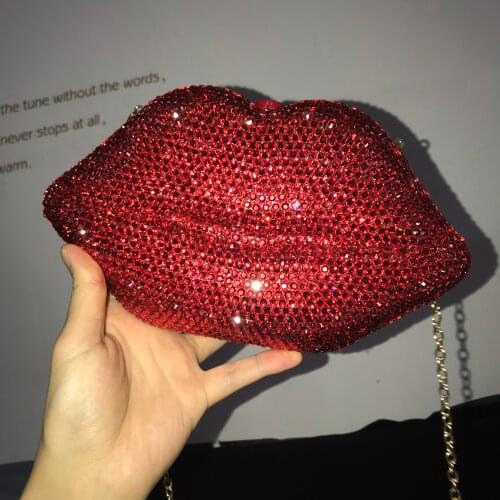 Red Lip Rhinestone Purses and Handbags Luxury Designer Clutch Purse Diamond Women Evening Bag Crossbody Wedding Party Purses