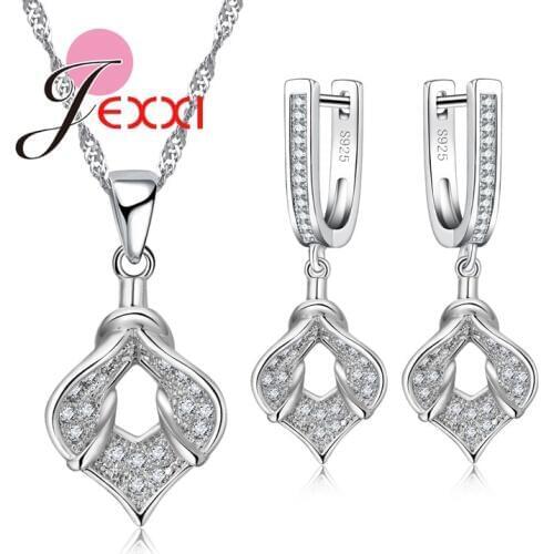 Cool Wedding Jewelry Set Flower Necklace Huggie Earring Crystal 925 Sterling Silver Choker Necklace Bridesmaid Sets