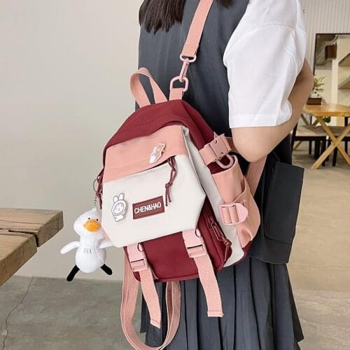 Small Womens Backpack Mini Girls' Contrasting Color School Bag Waterproof Nylon Fabric Japanese Casual Girl Schoolbag Female