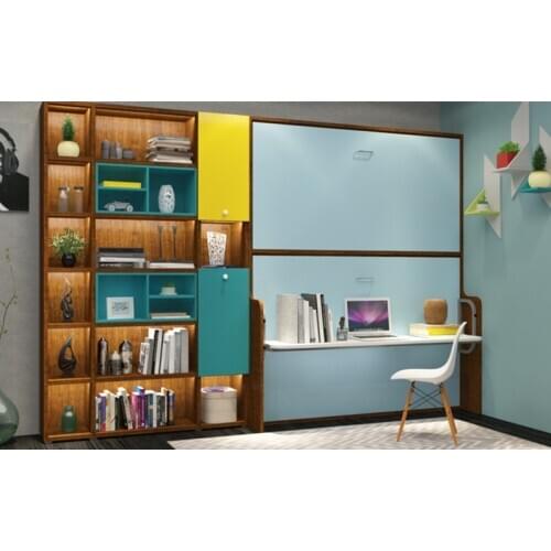 Multi-function wooden bookcase, folding desk bunk bed