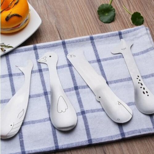 Stainless Steel Animal Spoons Silver Cute Cartoon Giraffe Hippo Duck Whale Animal Children Spoons Coffee/Ice Cream Spoon