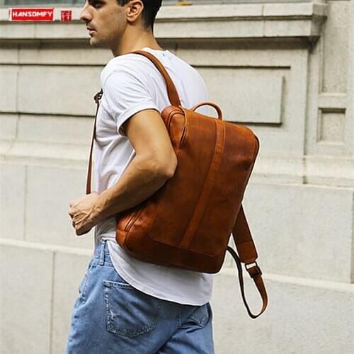 New Genuine Leather Backpack for Men Leather travel Backpacks Casual 15.6 Inch Laptop Bag Retro Large Capacity school bags