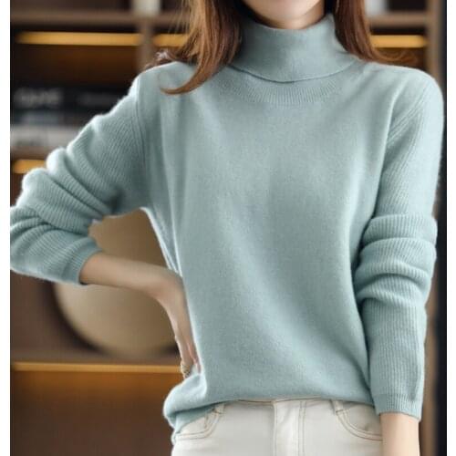 Autumn Winter high lapel Cashmere sweater womens thin loose short Wool Sweater long sleeve pullover Korean knit bottoming shirt