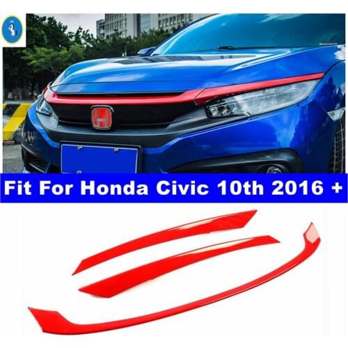 Red Exterior Refit Kit Front Hood Bumper Bonnet Grill Lip Stipes Molding Panel Cover Trim Fit For Honda Civic 2016 - 2021