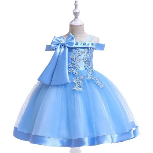 Girls Beading Flower Dress Birthday Party Wedding Ball Tutu Dress Teen Prom Bow Princess Shouderless Sling Dress Catwalk Costume