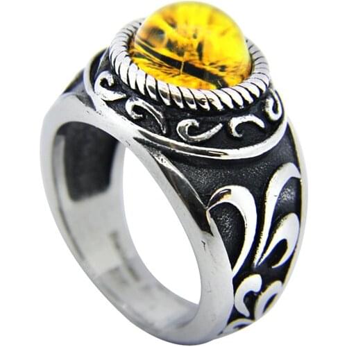Size 8-12 Cool 316L Stainless Steel Fashion Cool Cat Eye Ring Vintage Mens Women Pattern Ring