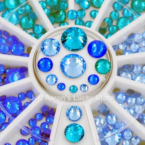 Mixed color blue 3d nail art decorations rhinestones hot wheels glitter nails accessoires supplies tool 2mm to 6mm