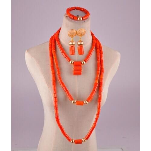 Luxurious nigerian orange coral necklace african wedding beads jewelry set