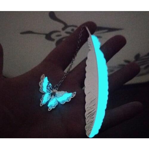 Noctilucent Copper Feather Bookmark Retro ancient Luminous Butterfly Owl Metal Bookmark Creative School Gift Stationery Supplies