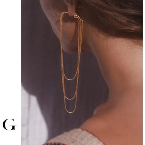 GHIDBK Statement Layering Long Tassel Snake Chain Stud Earring for Women Handmade Street Style Earring Fashion Jewelry Wholesale