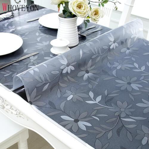 WHOVEYON PVC Tablecloth Tablecloth Transparent Waterproof Tablecloth with Kitchen Pattern Oil Tablecloth Glass Soft Cloth 1.0mm