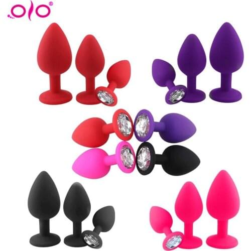 OLO 3Pcs Butt Plug Safe Silicone Butt Plug With Crystal Jewelry Anal Plug Vaginal Plug For Woman Men Anal Dilator for Gay