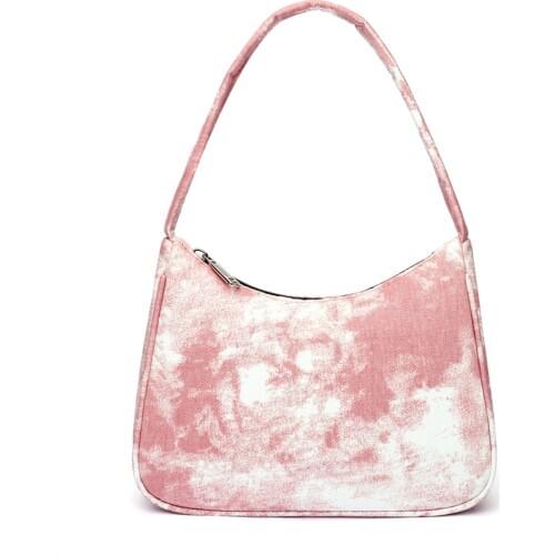 Youth Ladies Simple Versatile Bag Vintage Tie Dye Printed Shoulder Handbag Female Denim Purse Zipper Underarm Tote