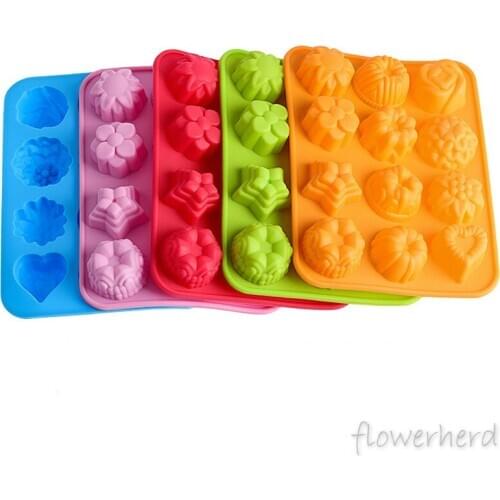 12 Holes Flower thick Silicone Mold Fondant Cake Mold Handmade DIY Chocolate Jelly Ice Box Soap Mold Baking Tools Cake Decor