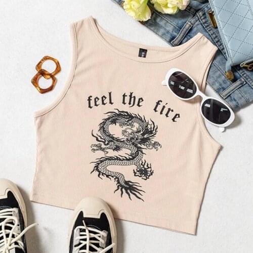Top with Chinese dragon print топик женский corset top y2k top summer clothes for women top femme top mujer tank top блузки y2k