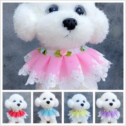 Pet Flower Lace Bib Three-Layer Lace Bowknot Pet dogs drool towel Teddy bib sweet Princess Scarf Bib Pet Necklace Collar