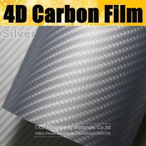 High Quality Super Silver 4D Carbon Fiber Vinyl Wrap Film Air Bubble Free For Car Motorcycle Size:4"/8"/12"/16"/20"/24"X60"/Lot
