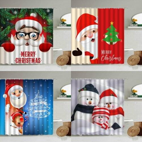 Cartoon Santa Claus Shower Curtain Merry Christmas Theme Kids Bathroom Decor Xmas Tree Snowman Wall With Hook Waterproof Screen
