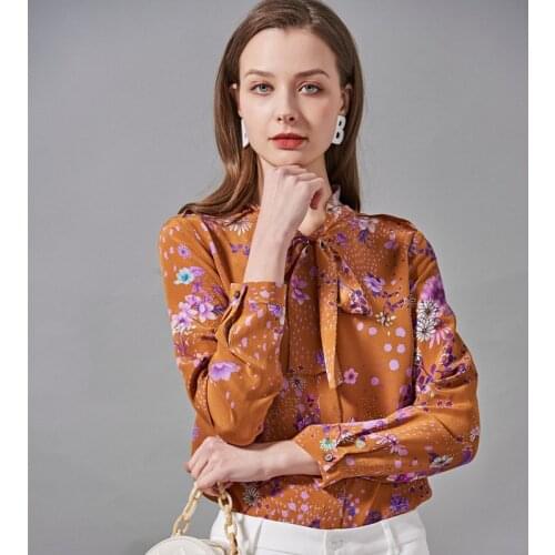 Womens Blouses and Tops Silk yellow Floral Printed Office Formal Casual Shirts Plus Large Size Spring Summer Sexy Haut Femme