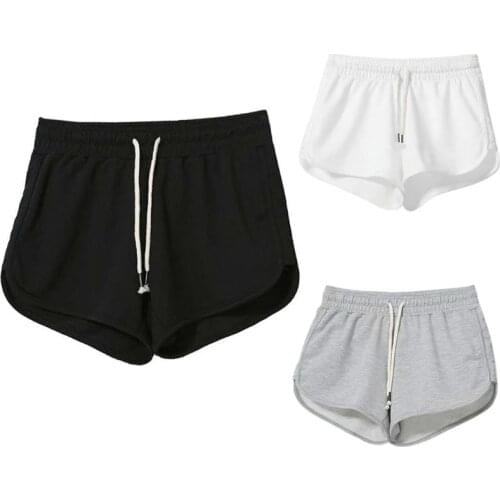 Women Summer Workout Shorts Dolphin Hem Drawstring Waist Fitness Booty Hot Solid Color Running Activewear