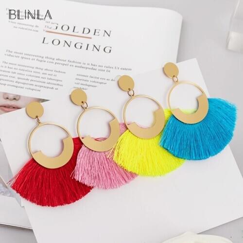 BLINLA New Bohemian Big Tassels Drop Dangle Earrings 2020 for Women Handmade Silk Fabric Fringe Earring Fashion Jewelry Brincos