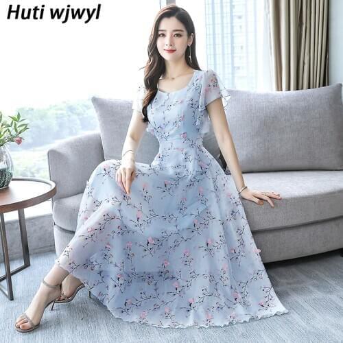 Plus Size Print Beach Maxi Sundress 2021 Floral Chiffon Boho Midi Dress Summer Vintage Elegant Women Bodycon Pink Party Vestidos