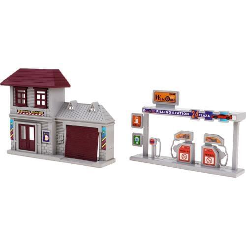 1:87 Model Train Layout HO Scale Gas Station Micro Landscape Ornament Decor