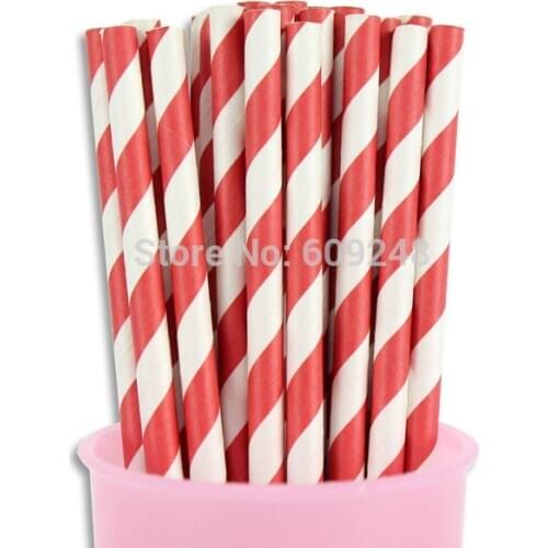 100pcs Mixed Colors Biodegradable Decorative Christmas Party Red Striped Paper Straws,Red and White Stripe Paper Drinking Straws