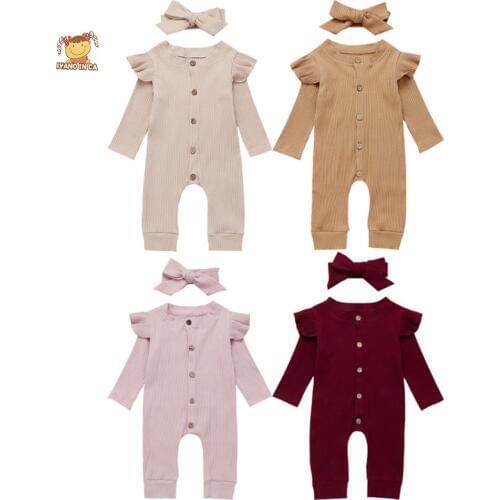 2PCS Girl Knitted Jumpsuit Newborn Romper Headband Autumn Cotton Outfits Costume Toddler Winter Clothing Set Baby Girl Clothes