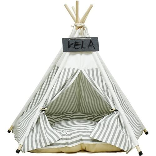 2021 New Stripped Pet Tent With Thick Cushions Washable House Cat Bed Portable Teepee For Dog Puppy Excursion Outdoor Indoor Dec