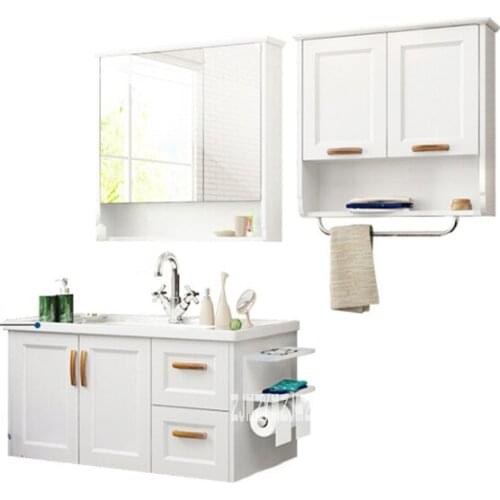 814180 Wooden Toilet Mirror Cabinet Wall Cupboard Wall Cabinet Ceramic Washstand Sink Combination Bathroom Cabinet Vanity Combo