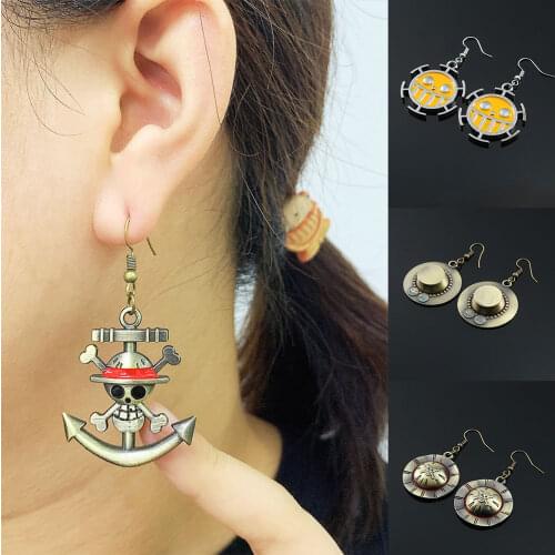 30 Style ONE PIECE Anime Piercing Earring Ring Pendant Logo Luffy Zoro Sanji Wanted Earrings for Girl Accessories Jewelry