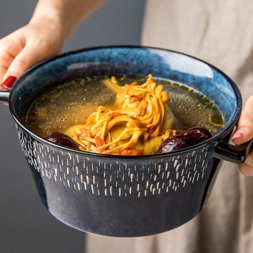 Binaural large soup bowl household instant noodle bowl single ceramic large bowl creative personality soup basin Nordic ins styl