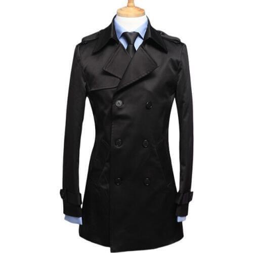 Black blue khaki mens spring clothing slim single breasted trench long coat men thin medium-long mens jackets and coats S - 3XL