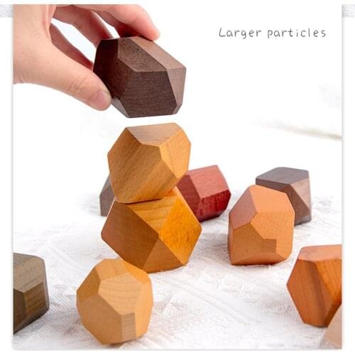 Children 15pcs Wooden Stacking Stone Colored Beech Balancing Game Building Block Educational Kids Toy