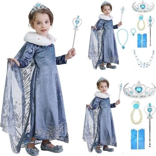 4-10 Years Winter Cosplay Party Children Dress Halloween Princess Dresses For Baby Girl Elsa Snow White Queen Ankle-Length Dress