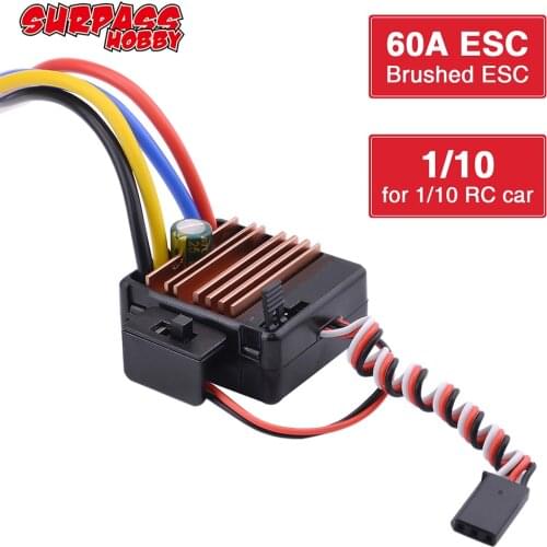 SURPASS HOBBY 60A ESC Brushed Electronic Speed Controller for 1/10 Tamiya Redcat Traxxas Wltoys 12428 RC Car 540 550 Motor